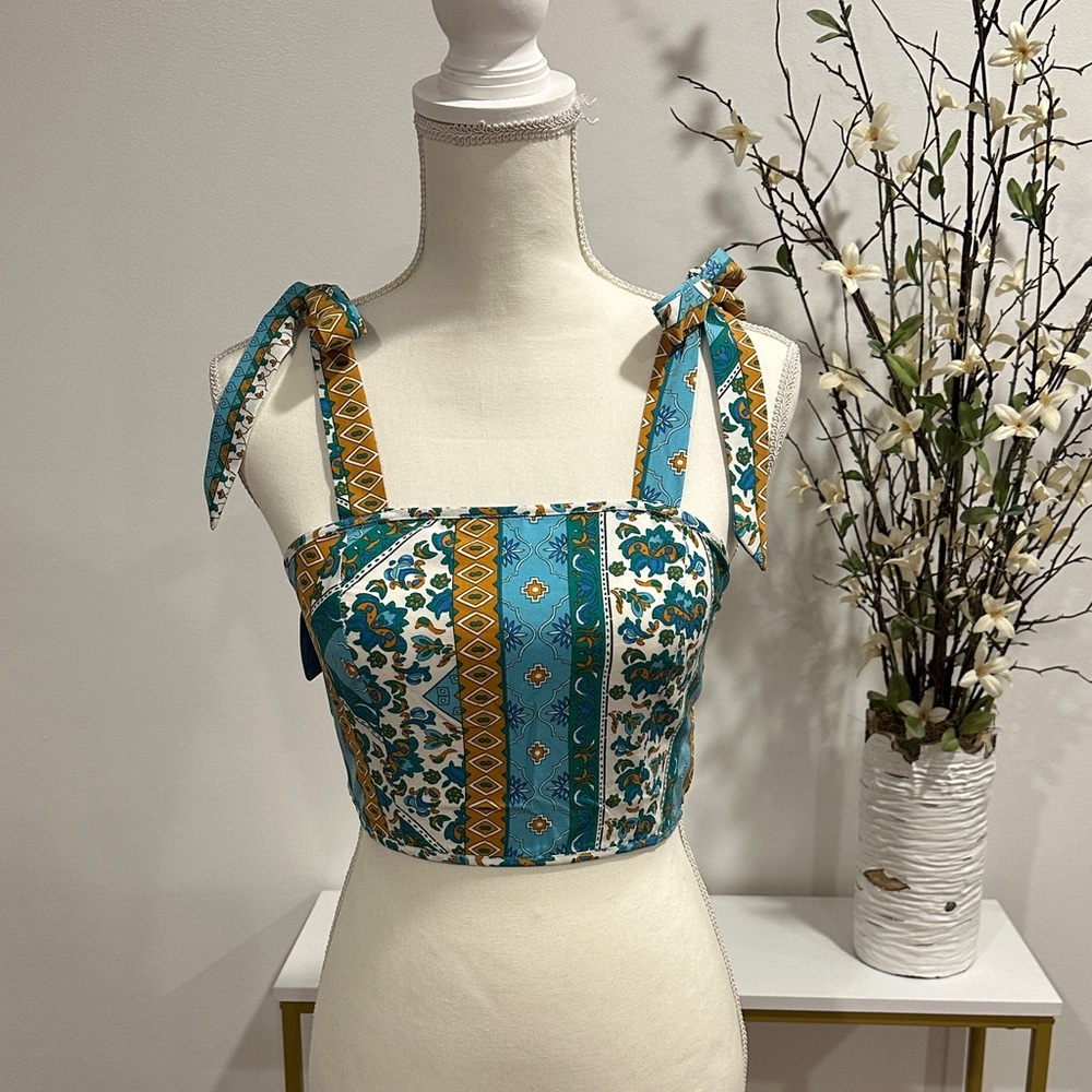 Teal and Gold Patterned Women's Top
